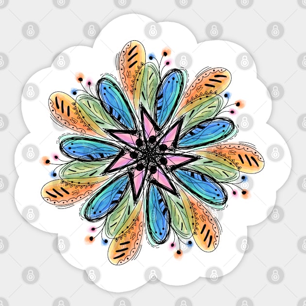 Watercolor floral multicolored mandala with fine details. Sticker by Art KateDav